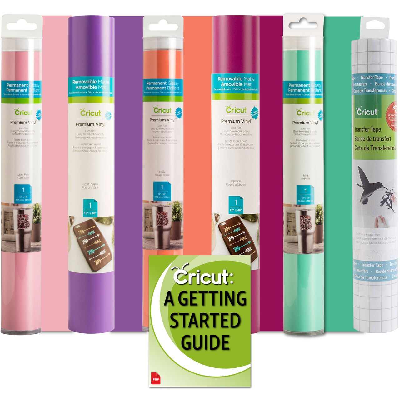 Cricut Premium Vinyl Rolls and Transfer Tape Bundle, Lover, 6 Count